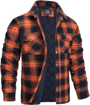 MAGCOMSEN Men's Flannel Shirt Jacket with Quilted Lined Long Sleeve Plaid Coat Button Down Thick Outwear Winter